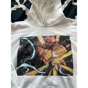 Demon Slayer Kimetsu no Yaiba Hoodie Sweater Pullover Zenitsu White Youth XL